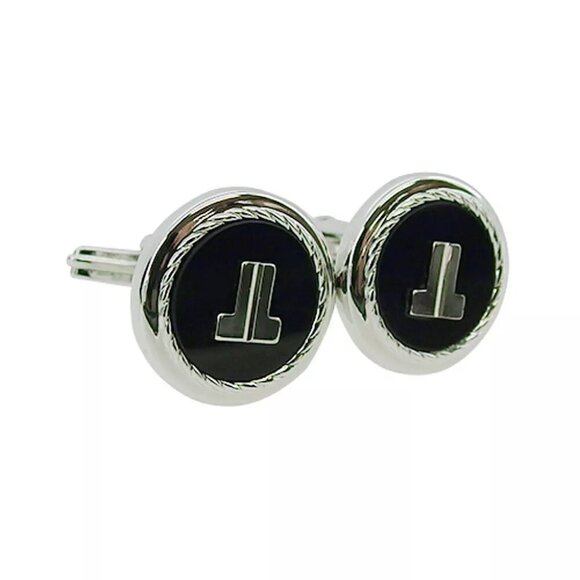 LANVIN Cufflink JL Mark Silver Bracket Authentic USED